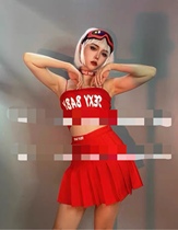 Two-ten studio red letter harness JK uniform Hundred Pleats Skirt Suit Bar Dance Team Gogo Party Act Out