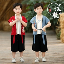 Hanfu boys summer clothes children Chinese style ancient clothes year old clothes performance clothes baby Summer Tang suit short sleeve suit