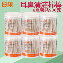 Rikang cotton swab Cotton swab Baby spiral fine shaft cotton swab Newborn ear nostrils umbilical cleaning 6 barrels
