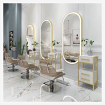 Barber touch hairdressing mirror retro aluminum alloy hair salon mirror chair set Barber Shop Black Gold