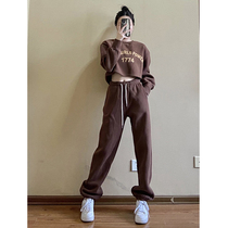 2021 autumn new female little retro Hong Kong style chic sports leisure fashion sweater two-piece suit tide