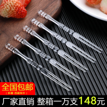 Bamboo fork Disposable fruit fork Plastic sign fruit plug KTV bar transparent dessert fork independent packaging
