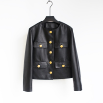 2021 autumn new Haining leather leather clothing womens short sheepskin blazer jacket round neck fashion casual