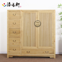 Log Chinese solid wood camphor wood small wardrobe double three door children's bedroom drawer multifunctional storage cabinet