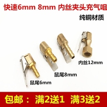 Tire valve inflation Chuck pure copper Chuck type air nozzle tire pressure gauge hose conversion joint 6mm8mm