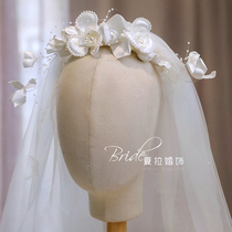 Shara new handmade fairy flower veil bride elegant vintage romantic French wedding dress Photo studio accessories