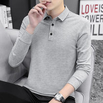 High-end mens autumn long sleeve polo shirt lapel slim slim fashion men Business Paul shirt Gray