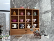 Japanese cup holder solid wood lattice rack Cup display grid Nordic Dorabar storage shelf custom cherry wood