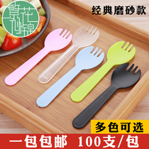 Thickened plastic disposable spoon Fork separate packaging fork spoon one cake fork spoon children fruit fork