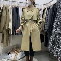 F THREE autumn 2021 New temperament British waist long coat irregular strap windbreaker 93066
