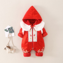 Female baby New Year's Eve clothing winter clothing 2021 new baby clothes one year old dress new year padded Chinese style jumpsuit