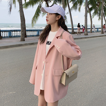 Pink Small Suit Woman 2022 Spring new Korean version Loose Casual Little Subdesign Sensation Little Crowdsuit Jacket