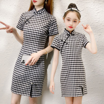 Pro-Son Dress Qipao Plaid dress Dress Summer China Wind Improved Version Girl Don Dress Foreign Gas Young female dress