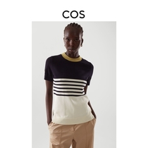COS Womens Clothing Casual Version Type Round Collar Striped Knit Shirts Hide Cyan 2022 Spring new product 1038636002