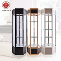 Custom shelf metal titanium alloy display rack hexagonal electric rotating glass cabinet storage cabinet with lock display cabinet commercial