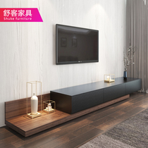 Nordic TV cabinet Coffee table combination Black Walnut color telescopic TV cabinet Modern simple small apartment 2 meters to the ground cabinet