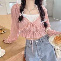 Autumn Japanese soft girl pure desire wind fake two blouse design sense short student hot girl long sleeve shirt
