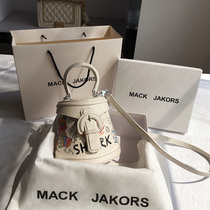 Hong Kong MackJakors leather bear graffiti bucket bag female summer 2021 new crossbody bag portable