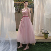 Pink small evening dress female 2021 new banquet temperament niche high-end socialite light luxury birthday party dress