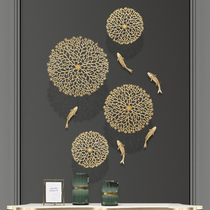 New Chinese light luxury living room entrance background wall decoration all copper lotus leaf carp Wall pendant Zhaocai wall decoration