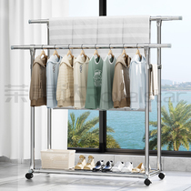 Rongshida clothes rack Balcony floor drying rod Stainless steel indoor telescopic household simple cool quilt shelf