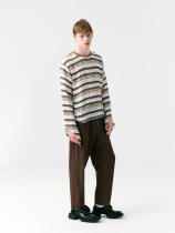  FNGISED casual round neck pullover thin green retro striped sweater original design mesh long sleeve