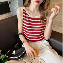 Striped vest womens summer wear loose thin interior slim knitted suspenders sleeveless T-shirt bottomed chic shirt