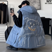 ins Tide brand printing tooling cotton vest men Winter fattening plus size tide fat man loose hooded jacket