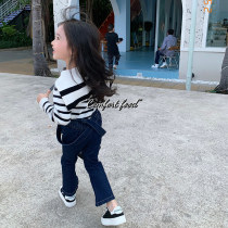 Girl Jeans Open Fork Stir-fried Chicken With Slim Stretch Leg Type Foreign Gas Trendy Horn Spring Dress New Baby Back Strap Pants