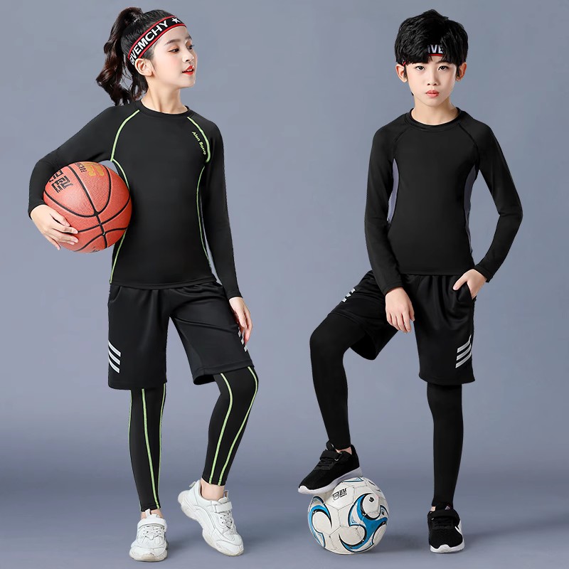 子供用ベースセットバスケットボールトレーニング服男の子と女の子スポーツ速乾性タイツサッカー服ジャージ秋と冬