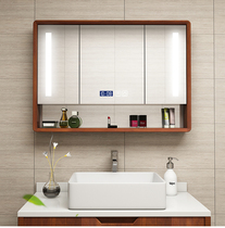 Oak smart bathroom mirror cabinet Wall-mounted mirror front cabinet Bathroom mirror with shelf defogging with light Separate