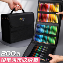 Color lead storage box Canvas pen curtain pencil bag Simple portable 48 72 120 150 200 holes men and women children roll pen bag large capacity middle and high school sketch pencil art painting special