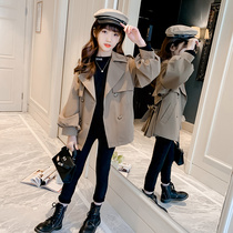 Girl trench coat thick model 2021 new foreign style childrens clothes fashionable Korean version ten-year-old girl winter coat