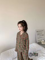 Girls Pajamas 2022 New Spring Summer Kids Vintage Print Two-Piece Homewear Korean Edition Long Sleeve Air Conditioning Suit