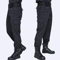 Black security training pants mens summer wear-resistant tactical pants spring and autumn thick duty pants security work training pants