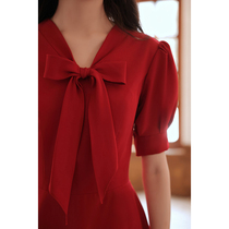 Toast to the brides daily routine can wear betrothed dress dress wine red color little sub gown skirt woman back door summer