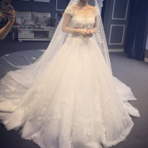 French light main wedding dress 2021 New temperament bride small simple starry sky court tailed out gauze summer