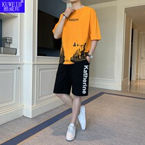 Junior high school students pure cotton short-sleeved t-shirt 12 summer clothes 13 boys sports suit 15 years old young children 16 shorts