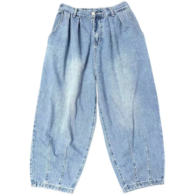 日系 慵懒嘻哈 宽腿工装风老爹裤 厚料洗水面料灯笼 牛仔裤