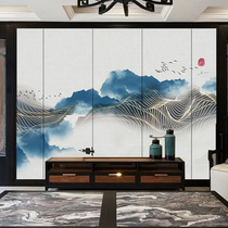 New Chinese landscape background wall hardpack custom living room styling TV wall Atmospheric rock plate embroidery film and TV wall material