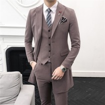  Mens suit suit British style mid-length wedding suit three-piece grooms dress Hair stylist trend formal dress