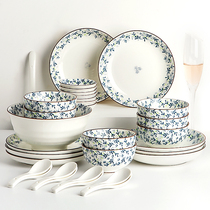 YS Chinese style dishes set home underglaze ceramic bowls and chopsticks move to new home tableware creative dishes and dishes combination Lanzhi