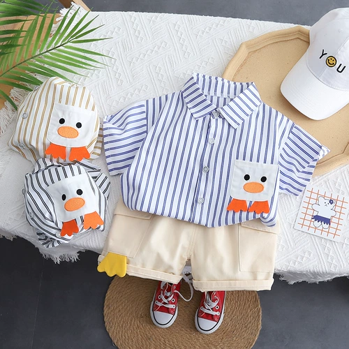 Нарукавники для мальчиков, летний тонкий комплект, детская рубашка, мультяшная джинсовая юбка, короткий рукав, 4 лет