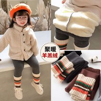 Childrens autumn and winter clothes girls lambashmere leggings plus velvet thickened womens baby foreign-grown trousers children wear outside