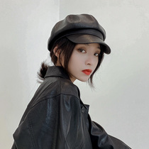 Japanese Rosex Tangk autumn and winter leather octagonal hat children Net red British Fashion Net red beret female