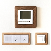 Switch protective cover light luxury Chinese switch sticker frame simple modern solid wood single and double switch socket wall sticker decoration