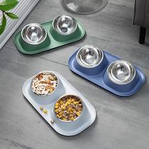 New Pint Stainless Steel Pet Bowl Plastic Anti-Leakage Dog Bowl Kitty Dog Pet Feeding Bowl Double Bowl Large Capacity Wholesale