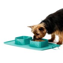 Cross-border Pet Supplies Silicone Pet Double Bowl Portable Folding Double Bowl Drinking Cat Food Pan Dog Food Rice Bowl Wholesale