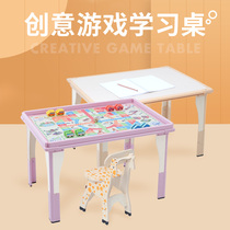 Wooden multifunctional learning table children building block table kindergarten puzzle game toy solid wood lifting table set