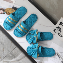 Home shoes Korean version of lovers home slippers female lace fabric home indoor non-slip soft bottom cloth slippers spring and summer four seasons